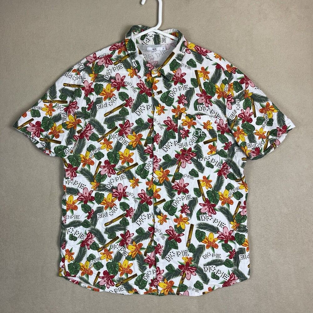 Dope Shirt Mens Extra Large Multicolor Floral Beach Hawaiian Short Sleeve‎ Adult